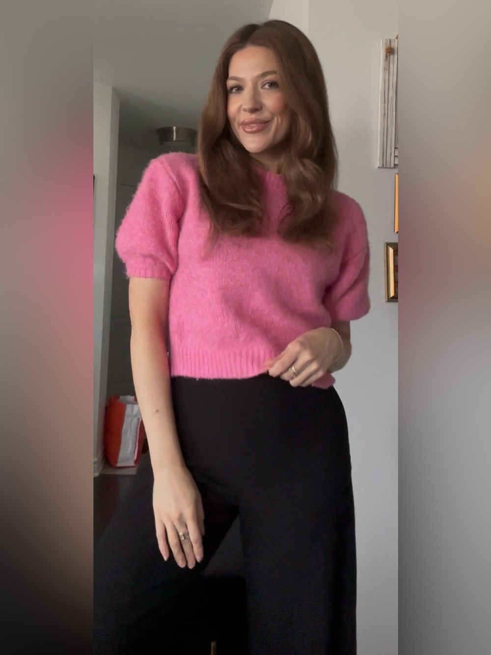 Zara Bright Pink Fuzzy Crewneck Sweater